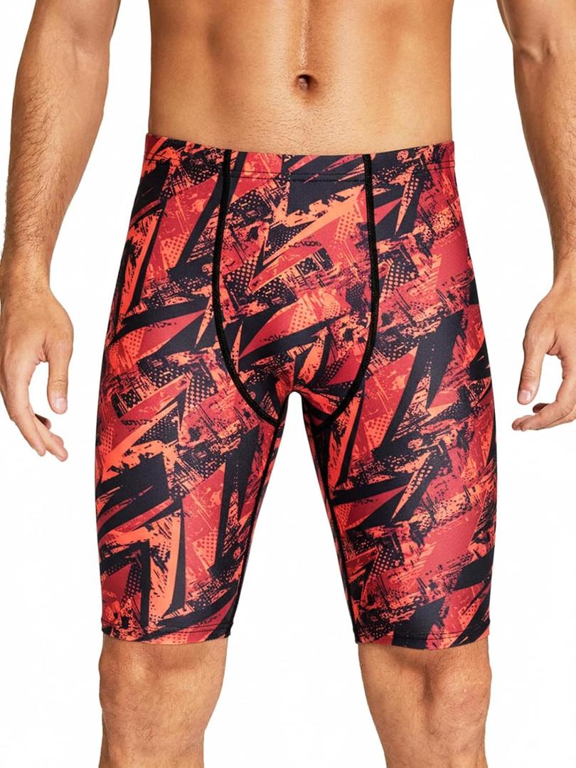 DEVOROPA Men's Swim Jammers Athletic Swimwear Racing Training Team Swimsuit Lap Competition Long Swimming Shorts Size, 30