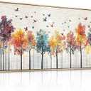 Abstract Colorful Forest Painting Wall Art for Restaurant Wall Decor for Living Room Bedroom Office Mural Colorful Bird Canvas Printing Artwork Home Decor Ready to Hang 24"x48" Wood Frame