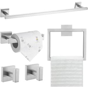 TQKAG 5-Piece Bathroom Hardware Set Brushed Nickel Classic Wall Mounted SUS304 Stainless Steel Bathroom Accessories Set 23.6" Towel Rack for Bathroom, Brushed Nickel