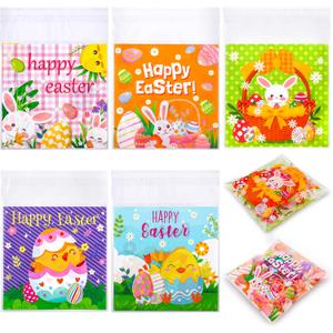 Easter Treat Bags, 100 PCS Self Sealing Clear Easter Goodie Bags, Plastic Easter Cellophane Candy Cookie Snack Goody Gift Bags for Easter Spring Holiday Party Favors Supplies Gift Giving Decorations