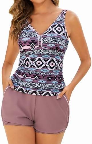 Arolina 2025 Women's Tankini Swimsuits with Pockets Tummy Control Two Piece Bathing Suits with Boy Shorts, M