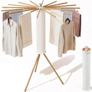 Clothes Drying Rack Tripod, Floor Standing Laundry Drying Rack, Portable & Foldable with 16 Wooden Poles Space-Saving Drying Rack for Laundry, Retractable Collapsible for Balcony Bedroom