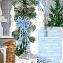 SY Super Bang 8 Pcs Lake Blue/Sliver Velvet Christmas Bows for Christmas Tree Decorations Door Wreath Garland Bow Ornaments, for Gift Wrapping Wedding Home Holiday Party Decor.