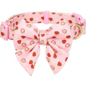 Cute Bowtie Dog Collar Adjustable Dog Bow Tie Collars for Small-Large Female Girl Dogs Gift, Pink Strawberry