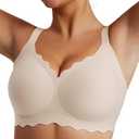 LUXMAY No Underwire Bras for Women Comfort Push Up Seamless Full Coverage Supportive Bralettes Regular and Plus Size Ivory 3XL-Plus