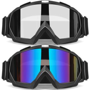 Dirt Bike Goggles, 2-Pack Motorcycle ATV Motocross Ski Goggles, Windproof Racing Glasses (Gray+multicolored)