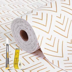2 PackShelf Liner for Kitchen Cabinets Non Adhesive Drawer Liner Non-Slip Thickened Shelf Liner Paper Strong Easy to Clean for Tool Box Refrigerator with Knife and Tape Measure, Gold Arrow, 17.3 x 236.2 in
