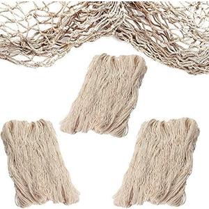 4E's Novelty Fish Net Decorative - Pack of 3 - Natural Cotton Fishnet Decor - Each 14 x 4 feet - for Mermaid Party Decorations, Luau Tropical Nautical Beach Table Cover,3 PC