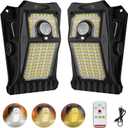 Tryme 118Leds Solar Lights Outdoor Clip Motion Sensor Lights Security Light 3 Modes, 3 Color Temperature, Solar Powered, USB Charging (2 Pack)