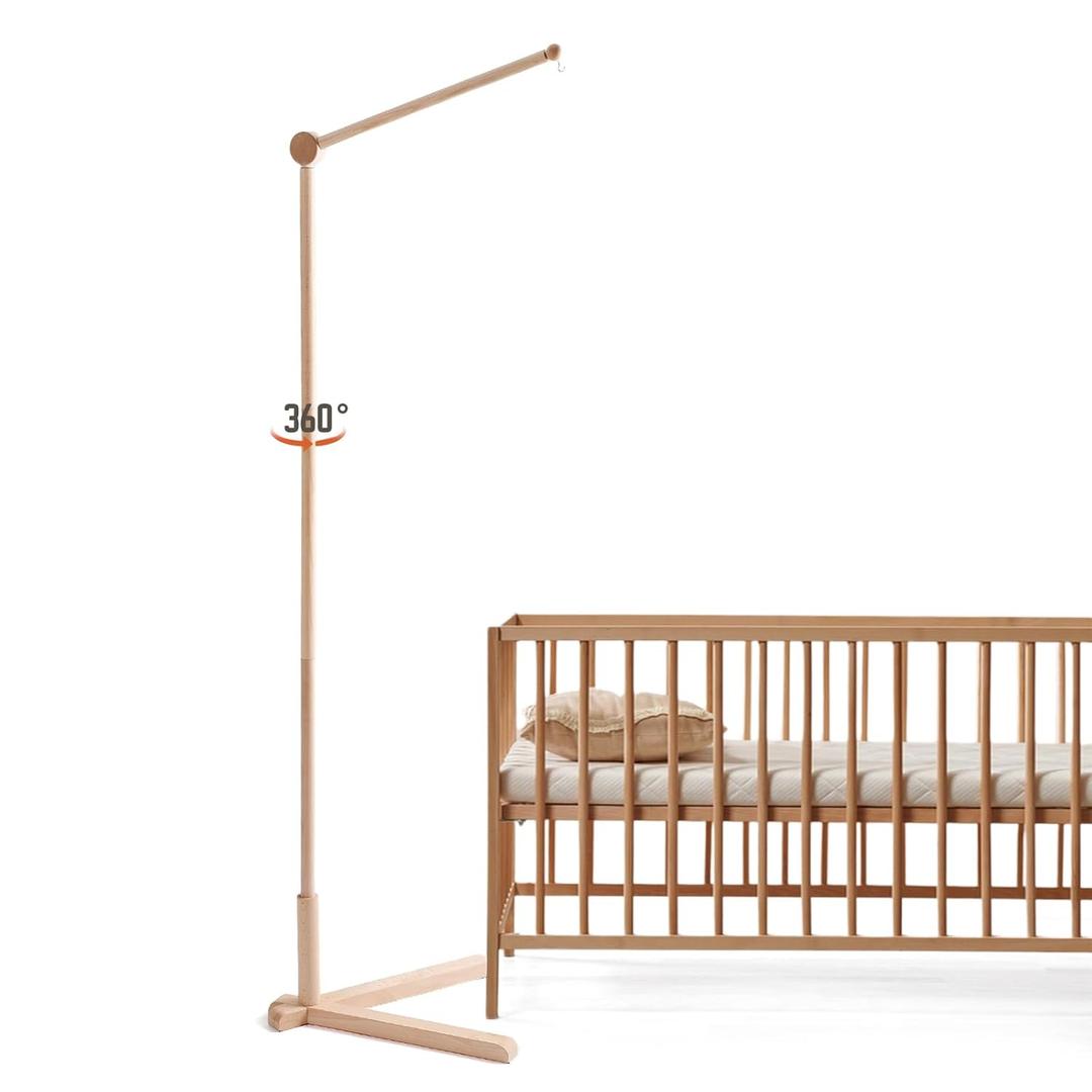 Floor-Standing Wooden Crib Mobile Arm 61 Inch | 360Adjustable Movable Baby Mobile Hanger | Anti-Dumping Multifunction Mobile Arm for Crib | Adjustable Height Mobile Arm Nursery Decor