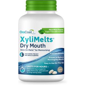 Oracoat XyliMelts for Dry Mouth Night Time or Day - Moisturizing Dry Mouth Adhering Discs, Sugar Free with Xylitol, 230 Count, Mild- Mint Flavor, 8-Hour Relief