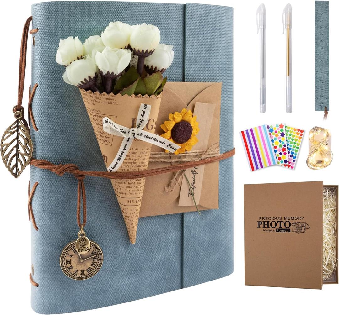 Scrapbook Photo Album 100 Pages, 60 Page Self Adhesive+40 Page Kraft Paper DIY Photo Book for 2x3 3x5 4x6 5x7 Pictures, Leather Memory Book for Wedding Baby Family Travel Birthday Christmas (Large(8.5INCH11INCH))