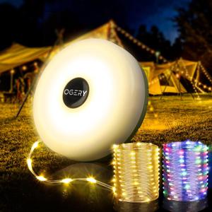 OGERY Camping String Lights, 4 in 1 Quick Storage 32.8FT Rechargeable Tent Lights String with 8 Lighting Modes, Hanging Waterproof Portable LED Lamp for Outdoor Patio Awning Garden Party Essentials (Green)