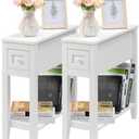 Amazon.com: LUSUOWLZ Narrow Side Table for Small Spaces, White Side Table with Drawer, Slim Bed Side Table/Night Stand Set of 2, Couch Side Table : Home & Kitchen