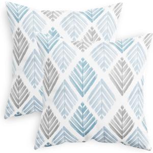 CaliTime Throw Pillow Cases Pack of 2 Cozy Fleece Two-Tone Geometric Tree Leaves Decorative Cushion Covers for Couch Bed Sofa Farmhouse Decoration 18 X 18 Inches Smoke Blue Grey