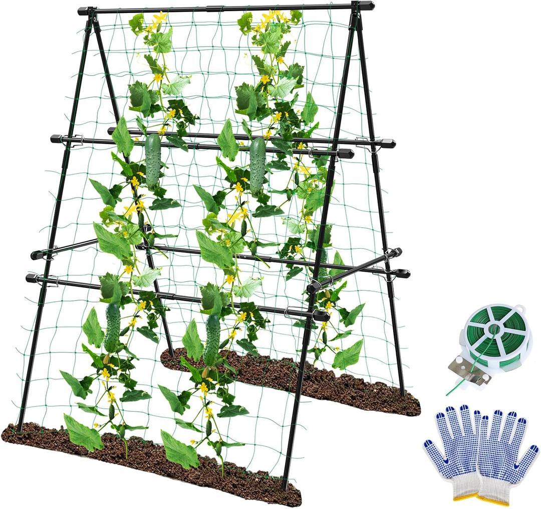 Trellis for Climbing Plants Outdoor, 31''X47'' A-Frame Cucumber Trellis for Raised Bed with Climbing Net, Garden Trellis for Climbing Plants for Cucumber,Tomato, Grapes and Flowers