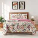 Stratford Park All Season Multi-Color Floral 3 Piece Quilt Set, King Size, Matching with Pillow Shams, Printed Coverlets