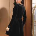Jayscreate Women's 2024 V Neck Velvet Dress Pocket Long Sleeve Fall Winter Wrap Tunic Short Party Wedding Guest Dress (Black, M)