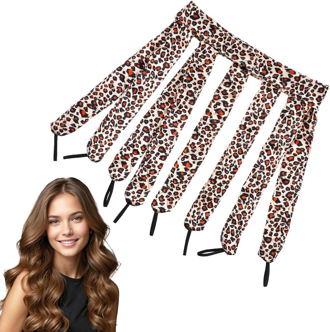 No Heat Curlers for Long Hair, Leopard Print Overnight Heatless Curls, Adjustable & Removable Heatless Curling for Long & Short Hair for Women and Girls
