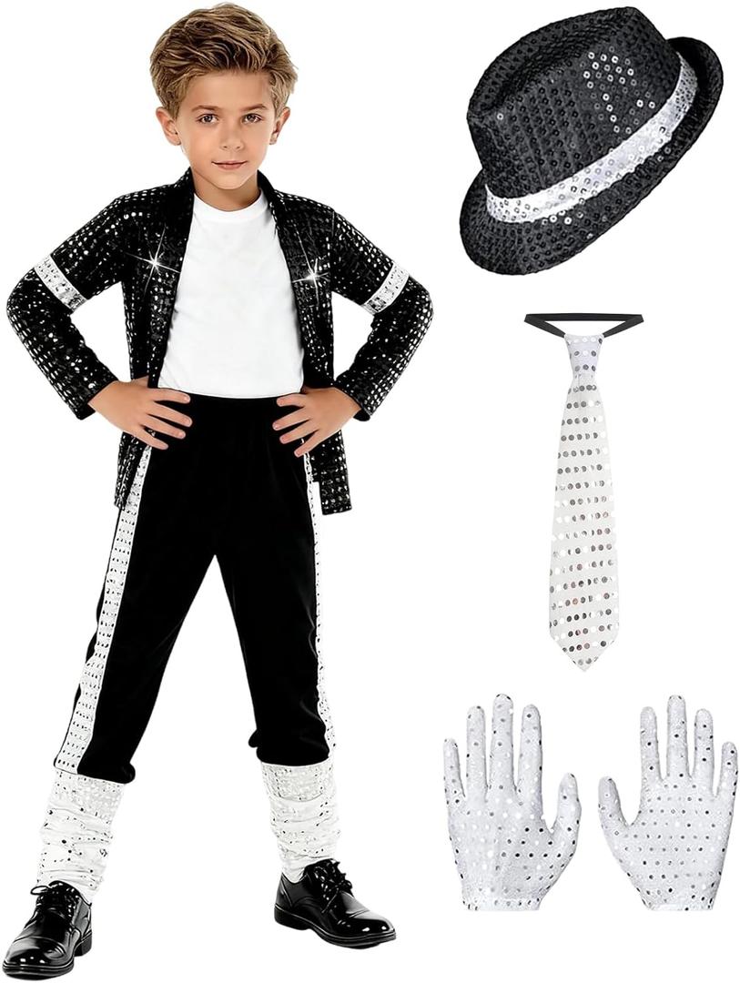 Dance Star Costume for Kid, 80s 90s Pop Outfit for Boys Stage Cosplay Halloween Role Play Party Dress Up , medium