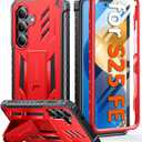FNTCASE for Samsung Galaxy S25-FE Case: Military Grade Drop Proof Protection Mobile Cover with Kickstand | Matte Textured Rugged Shockproof TPU | Protective Sturdy Phone Case Red
