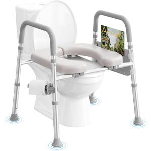 Raised Toilet Seat with Handles, FSA HSA Eligible Toilet Seat Riser for Seniors, Adjustable Height & Width, 400lb Elevated Handicap Toilet Seat, Fit Any Toilet, Grey