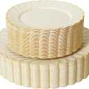 72PCS Ivory Scalloped Plastic Plates for 36 Guests, Elegant Fancy Disposable Plate with Gold Rim for Wedding Party, 36 Dinner Plates, 36 Dessert Plate for for Party, Bridal Showers