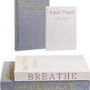 Real Pages Decorative Books Genuine Linen Gold Copper Foiling Engraved Books for Aesthetic Decoration Home Decor Bookshelf Coffee Table Bedside Table Mantle Decor, Set of 2 Faux/Fake Books