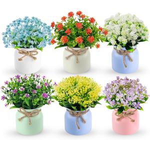 Der Rose 6 Pack Fake Flowers Artificial Plants Indoor for Home Kitchen Office Dining Centerpiece Table Decorations