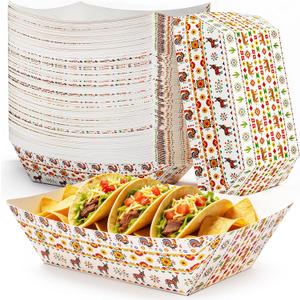 100 Pack 2 lb Mexican Nacho Paper Food Boats, Fully Assembled | Soccer watch party trays, taco night food boats, game day snack containers, BBQ serving supplies, fiesta party essentials
