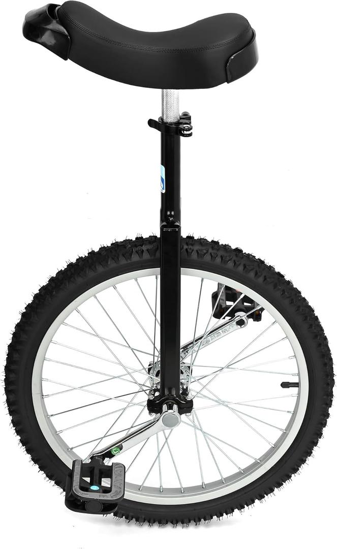 Nisorpa 20" Inch Unicycle Classic Black One Wheel Bike with Anti-Skid Alloy Rim and Pedal Adjustable Height Cycling for Kids Adults Beginner Outdoor Indoor Sports Entertainment Exercises Balance Fun