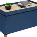 B FSOBEIIALEO Storage Ottoman with Tray, Foot Stools and Ottomans with Legs, Storage Cube Seat Linen Blue 30", Large