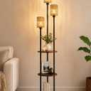 KIZON 71" Floor Lamp with Shelves and Rattan Shades, 3-Tier Standing Light