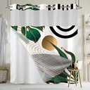 Miyotaa No Hook Abstract Sage Green Shower Curtain with Snap in Liner, Minimalist Plant Leaves Geometric Aesthetic Double Layers 71Wx74H with See Through Mesh Top Bath Accessories Home Decor