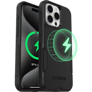 OtterBox iPhone 15 Pro Max - Commuter MagSafe Case - Slim & Tough - Pocket-Friendly - Dual Layer Drop Protection - Port Covers Non-Retail Packaging - Black