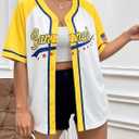 Baseball Jersey Women Game Day Shirt Baseball Player Graphic T-Shirt | Baseball Shirt Striped Baseball Mom Shirts V Neck Button up Short Sleeve Team Tops Fans Gifts Quick-Dry Graphic Tee (White, M)
