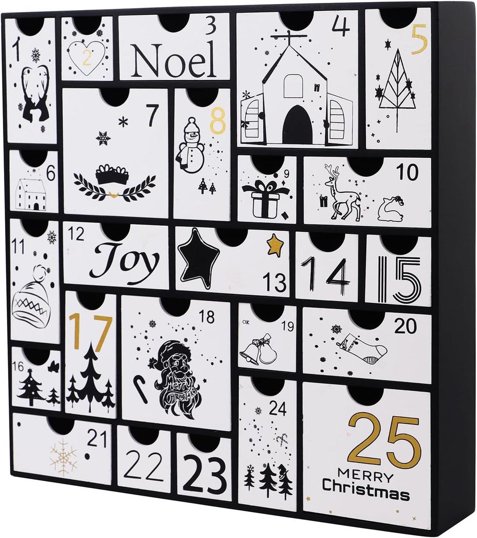 Juegoal Advent Calendar, 11.8'' Black Wooden Advent Calendars with 25 Storage Drawers Countdown to Christmas 2025, Christmas Advent Holiday Decor Black
