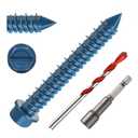3/16" x 1-3/4" Concrete Screws, 100 PCS Blue Hex Washer Head Concrete Screws Anchor Kit with Drill Bit and Hex Bit Socket, for Masonry, Cement, Block, Brick or Stucco