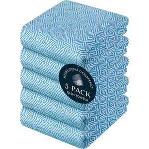 Turquiose Blue Kitchen Towels Set of 5, Durable & Super Absorbent Dishcloths Pack, 100% Cotton, Reusable, Durable, Quick Dry Towels for Daily Kitchen Use, Wiping & Drying Dishes