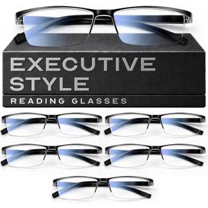 Gaoye 6 Pack 1.75 Executive Style Reading Glasses Men - Durable Readers with Blue Light Filtering- Comfortable Fit with TR90 Frames (Black)