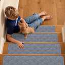 Stair Treads Non-Slip for Wooden Steps, 15Pack - 8" x 30" Edging Stair Runner Indoor for Kids Elders & Pets, Washable Carpet Stair Treads with Peel & Stick Reusable TPE Backing, Grey