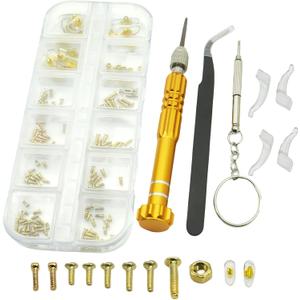 Eyeglasses Repairing Kit with 106 Screws Nose Pads Screwdriver Set Tweezers, Organizer Case
