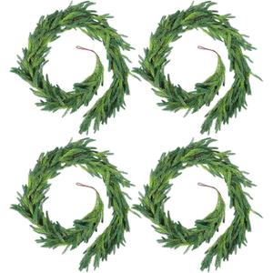 Rowfad 4 Pcs 6 Ft Christmas Norfolk Pine Garlands, Faux Pine Garland, Realistic Green Fake Greenery Garland for Christmas Table, Mantle, Wall, Indoor, Outdoor Holiday Winter Decorations (4, 6 FT)