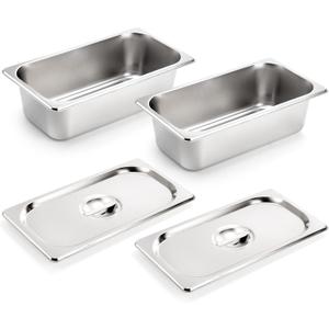 Kingrol 2 Pack 1/3 Size Hotel Pans with Lids, 3-5/8" Depth, 22 Gauge Steam Table Pan, Stainless Steel Counter pan, Food Service Pan for Kitchen