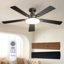 Passky Ceiling Fans with Lights, 52 inch Sleek Ceiling Fan with Light and Remote Control, 3CCT, Dimmable, Reversible, Noiseless, Black Ceiling Fan for Bedroom, Living Room