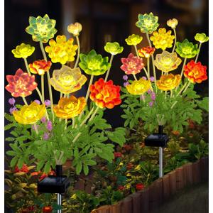 Solar Succulent Plant Lights - New Outdoor Waterproof Decorative Stake Lighting for Garden, Lawn, Patio & Balcony, Thoughtful Gift for Garden Lovers Housewarming Gift