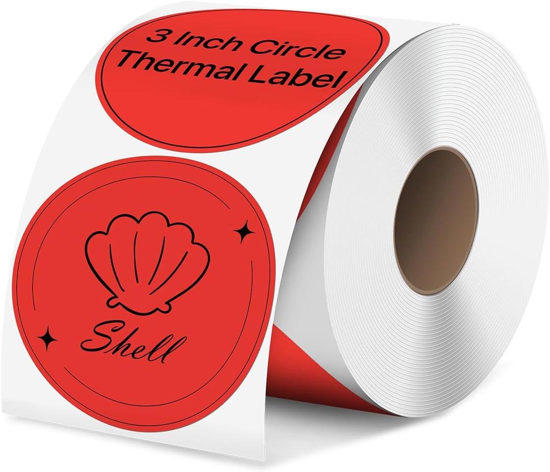 iEager 3 Inch Circle Thermal Sticker Labels, Self-Adhesive Round Direct Thermal Label, Multi-Purpose Roll Thermal Stickers, 500 Labels, Red