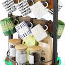 KLM Wood Coffee Mug Holder,12 Hook Mug Tree Holder Rack with Storage Base,Mug Display Organizer,Mug Holders for Home Kitchen,Support 360 rotation for easy access