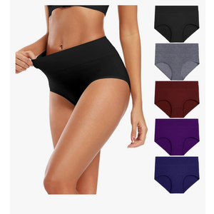 Molasus Women's Cotton Underwear High Waisted Full Coverage Ladies Panties 5 pieces (Regular & Plus Size) L
