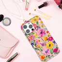 Magnetic for iPhone 16 Pro Case Cute for Women Girls, Home Button Stickers,[Drop Protection] with Slim Colorful Flowers Heart Oil Painting Girly Phone Case for iPhone 16 Pro